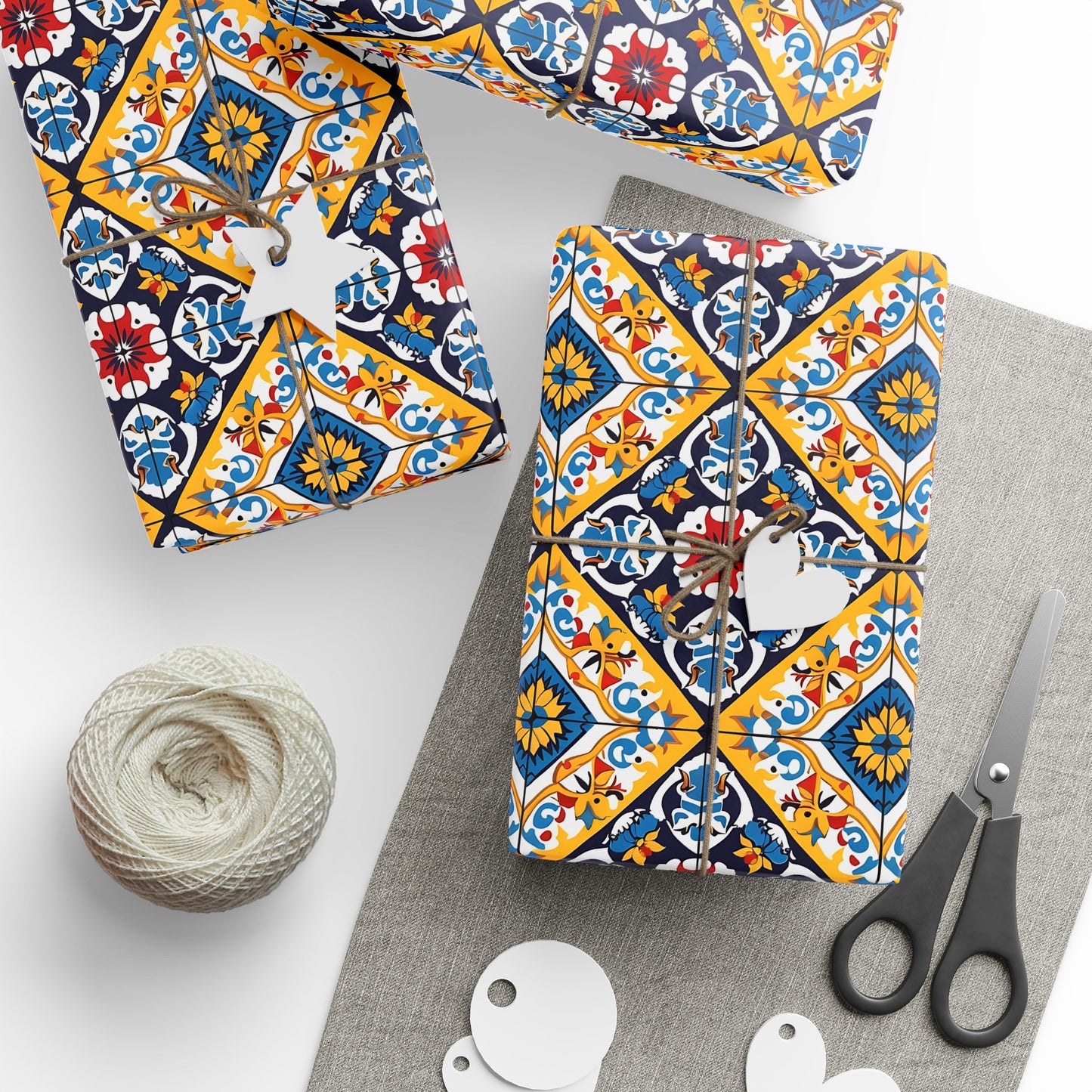 Mexican Talavera Wrapping Paper - Pattern Blue Yellow