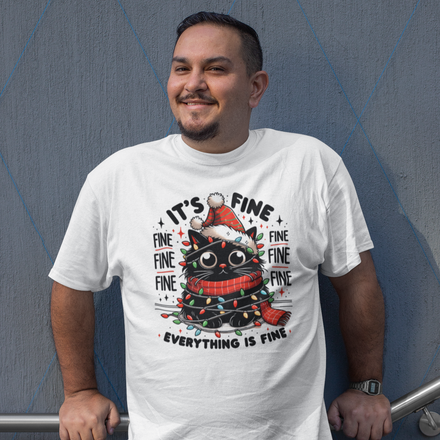 Christmas Cat Im Fine T-Shirt