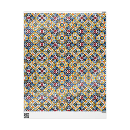 Mexican Talavera Wrapping Paper - Pattern Blue Yellow