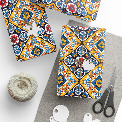 Mexican Talavera Wrapping Paper - Pattern Blue Yellow